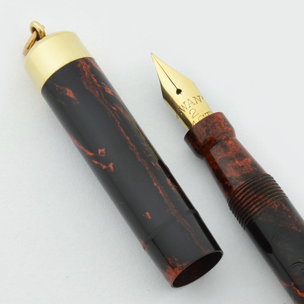 Mabie Todd (USA) Swan #372 Fountain Pen - Ring Top, Red Mottled HR